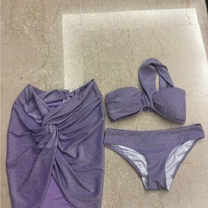 Baobab inspired Lavender Glitter Bikini Set with Wrap Skirt